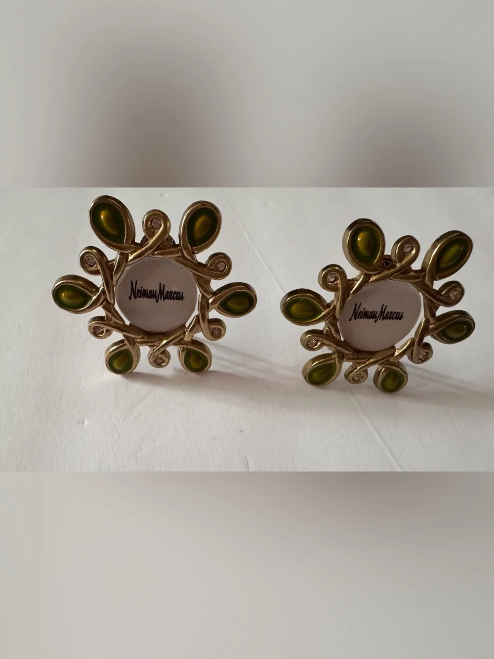Jay Strongwater Neiman Marcus Gold-Tone Olive Enamel mini picture frame set of 2